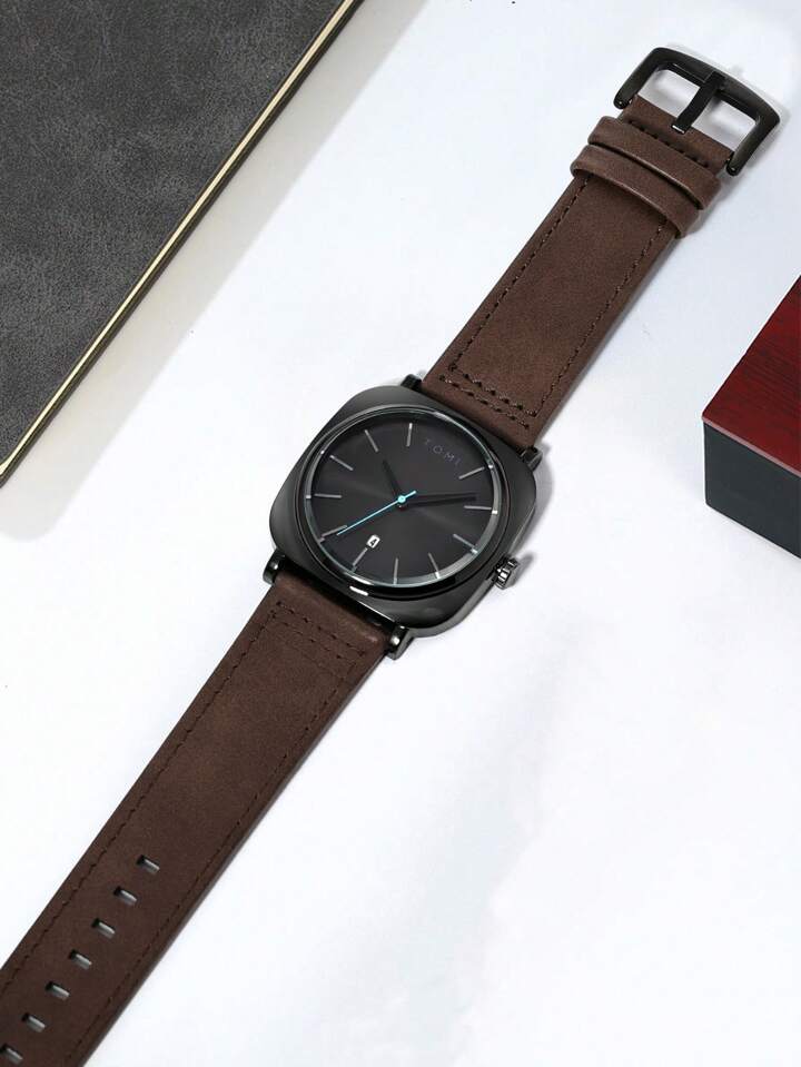 TOMI T-084 Men's Watch Quartz Date Leather Strap